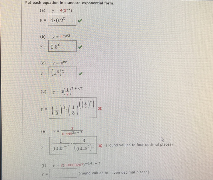 Solved put each equation in standard exponential form. in | Chegg.com