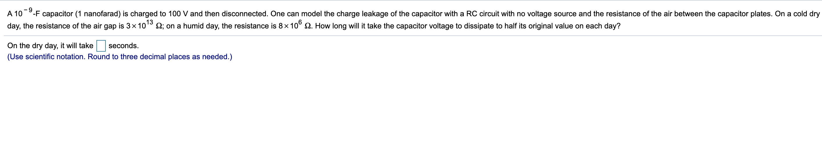 Solved 13 -9 A 10 -F capacitor (1 nanofarad) is charged to | Chegg.com