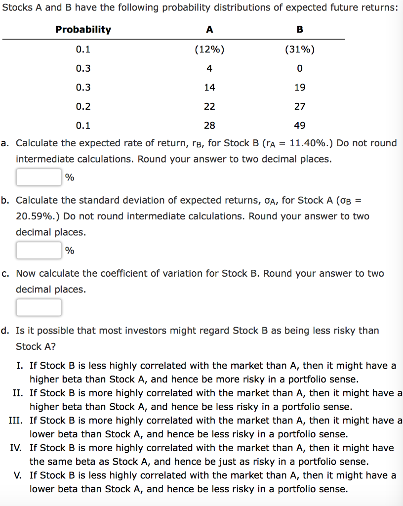 Solved Stocks A And B Have The Following Probability | Chegg.com