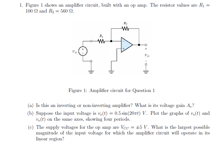 Solved Figure 1 shows an amplifier circuit, built with an op