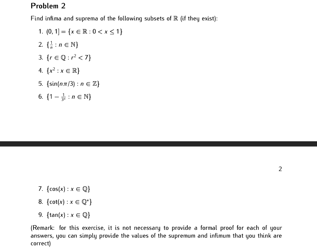 Solved Find Infima And Suprema Of The Following Subsets Of R | Chegg.com