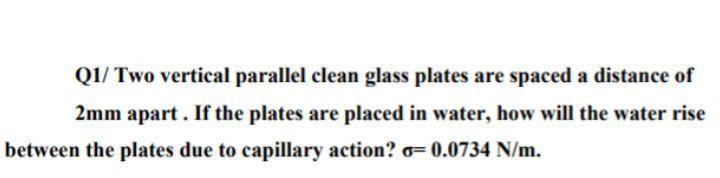 Solved Q1/ Two vertical parallel clean glass plates are | Chegg.com
