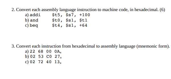 2. Convert each assembly language instruction to | Chegg.com