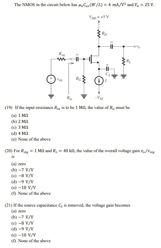 Solved The Nmos In The Circuit Below Has Un Cor W L 4