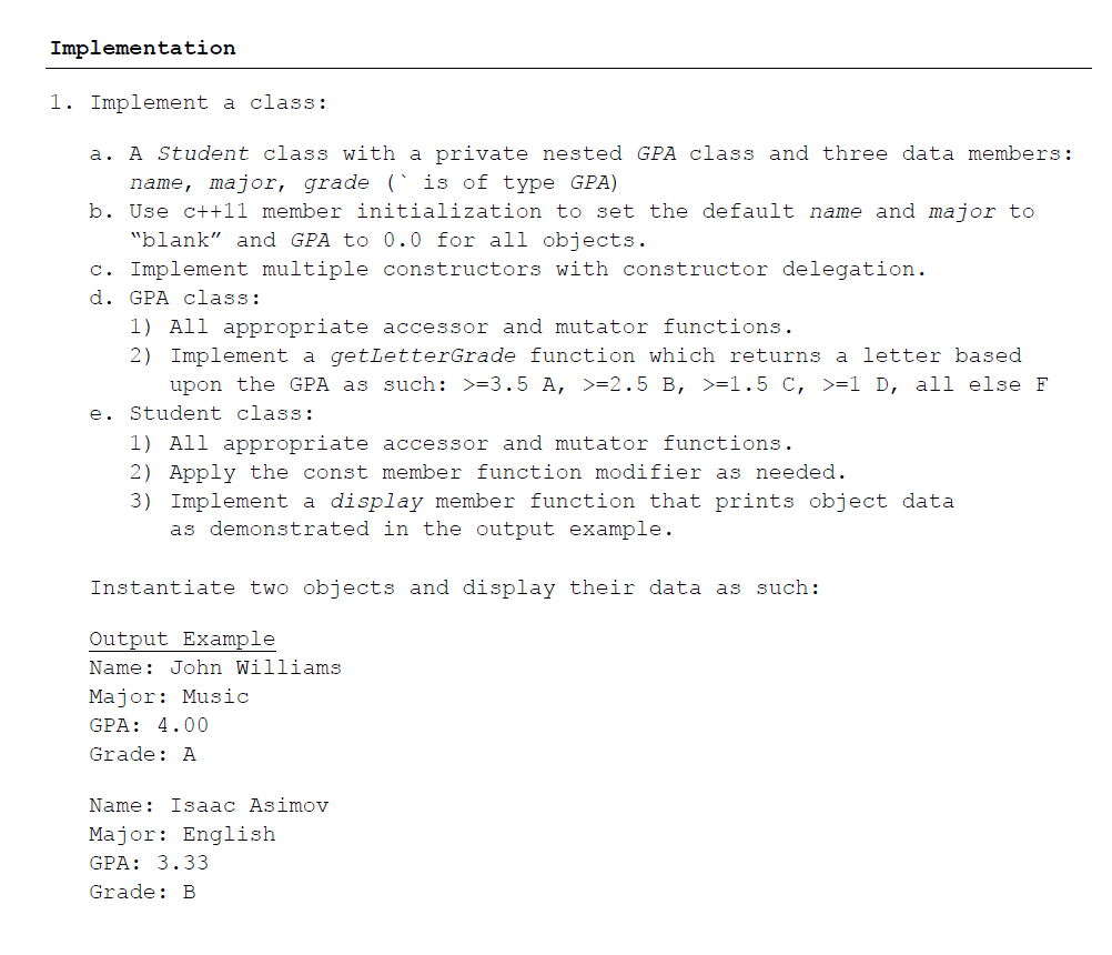 assignment on class implementation level 1