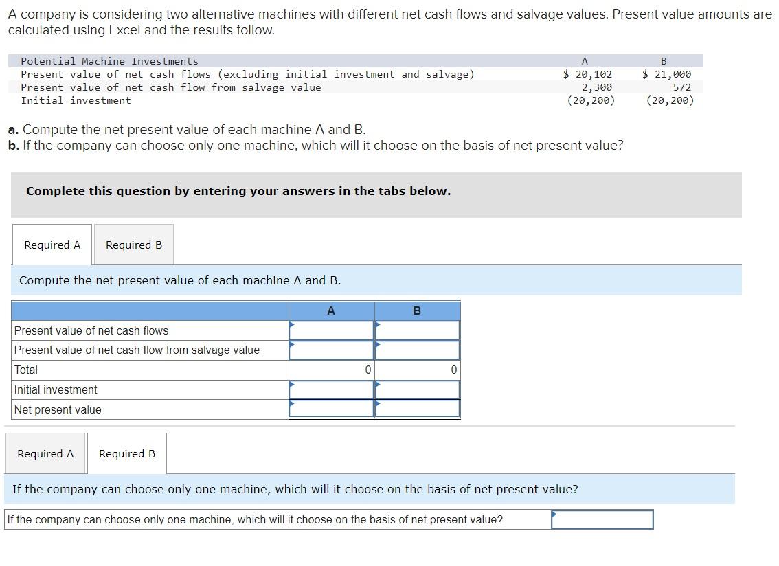 Solved A Company Is Considering Two Alternative Machines Chegg Com