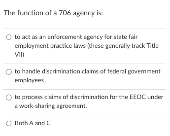 Solved The Function Of A 706 Agency Is: To Act As An | Chegg.com