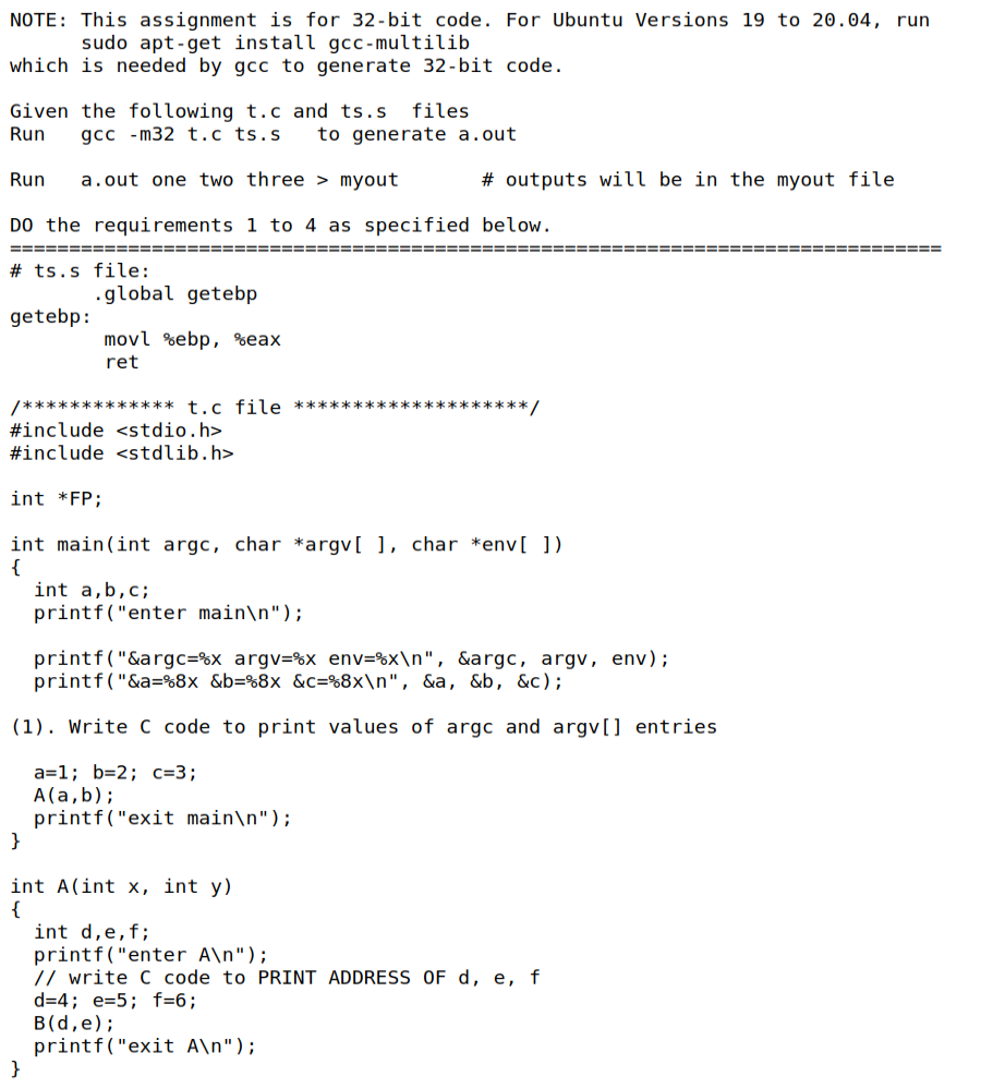 Solved NOTE: This assignment is for 32 -bit code. For Ubuntu | Chegg.com