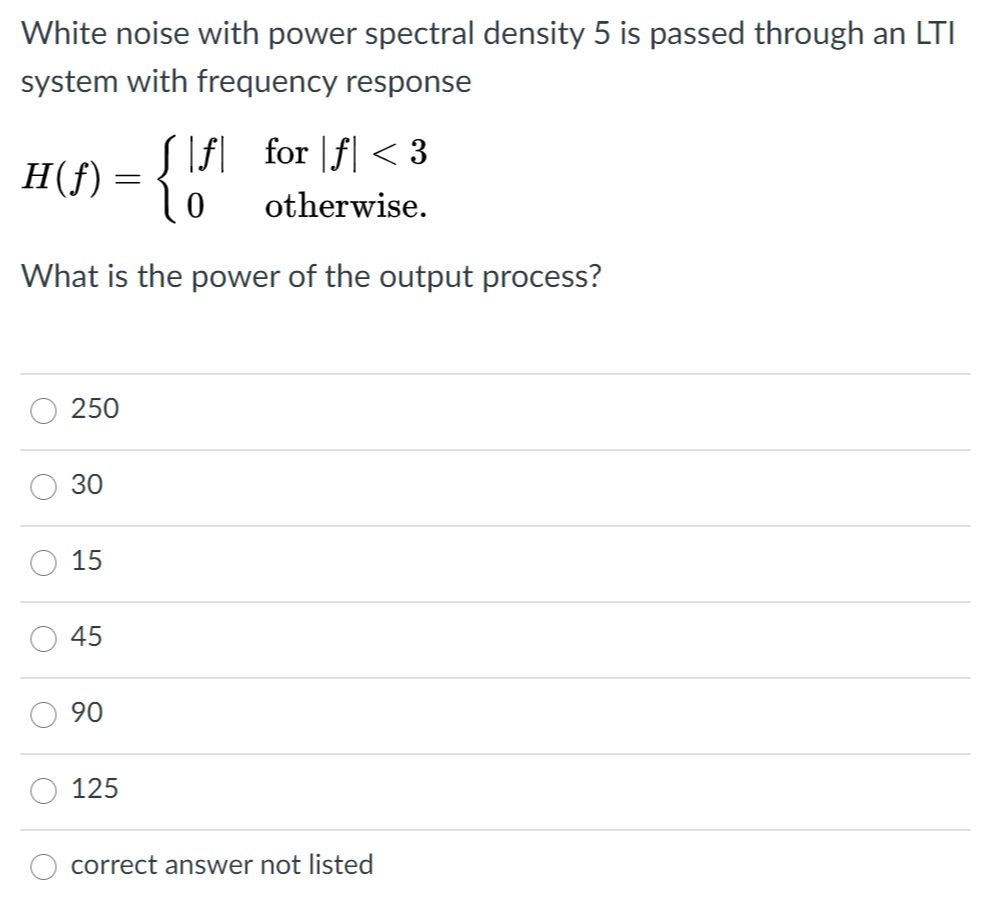 Solved White noise with power spectral density 5 is passed | Chegg.com
