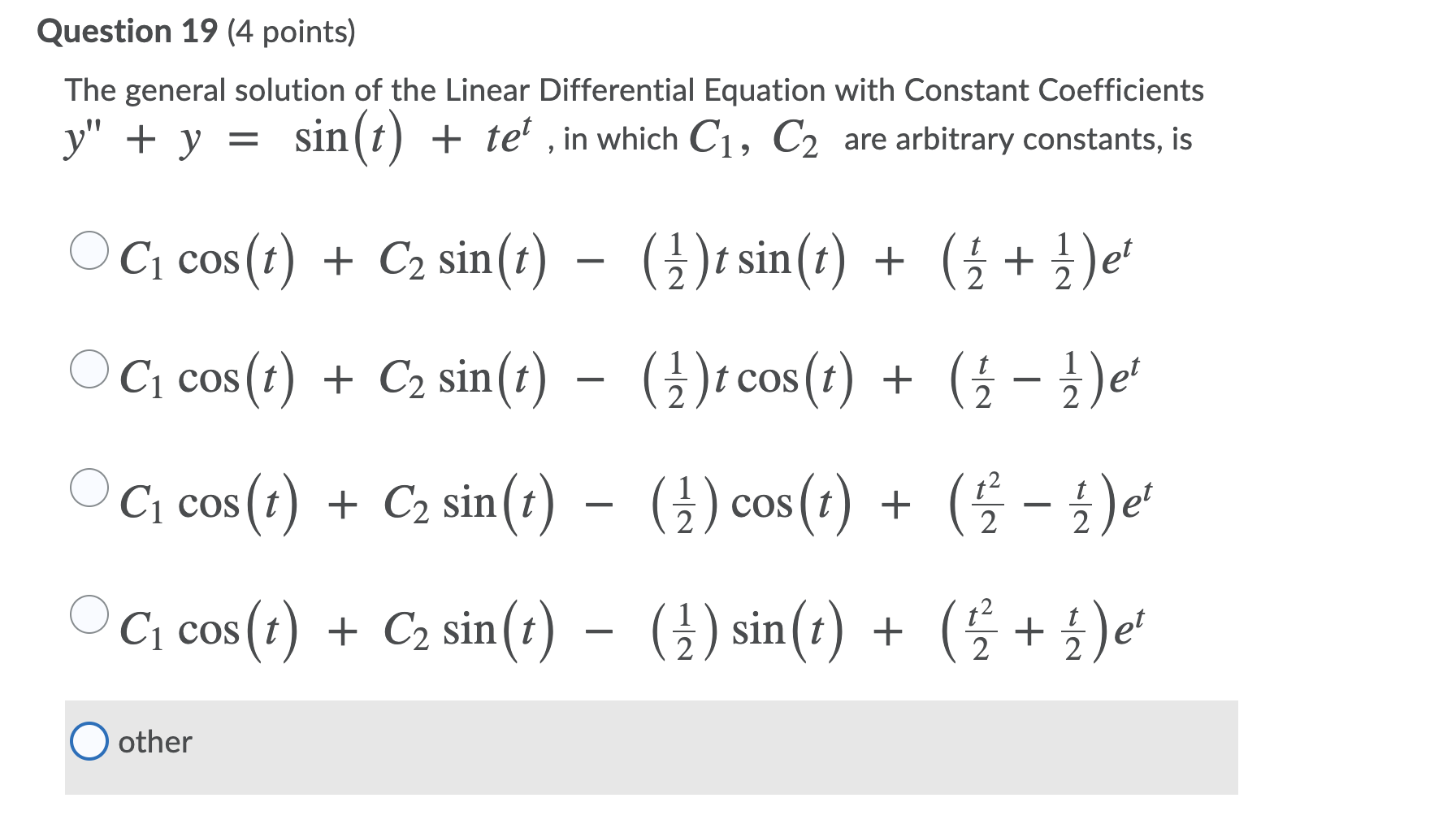 Solved Question 16 (4 points) A Linear Differential Equation | Chegg.com