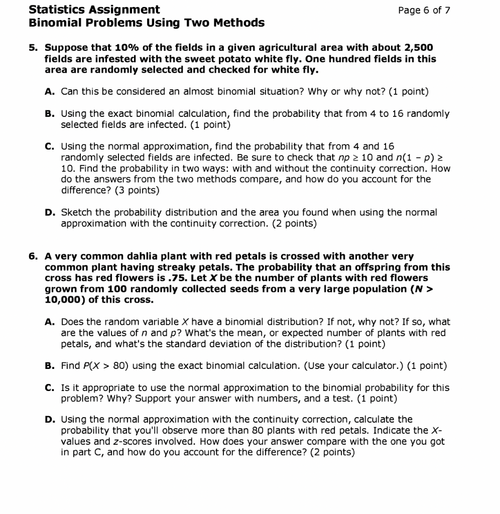 statistics assignment binomial problems using two methods