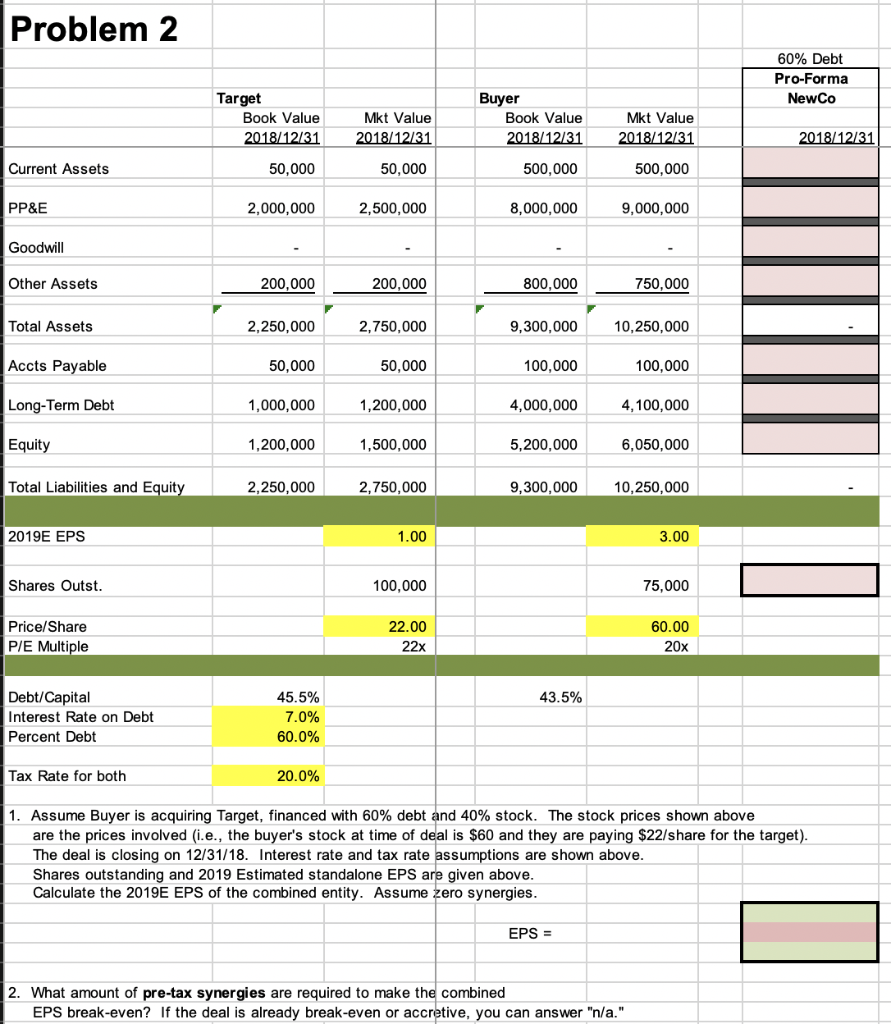 1. Assume Buyer is acquiring Target, financed with | Chegg.com