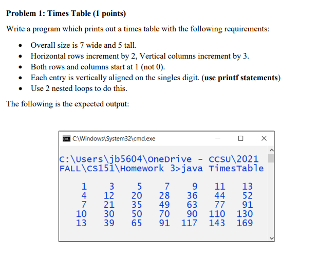 Solved Problem 1: Times Table (1 points) Write a program | Chegg.com