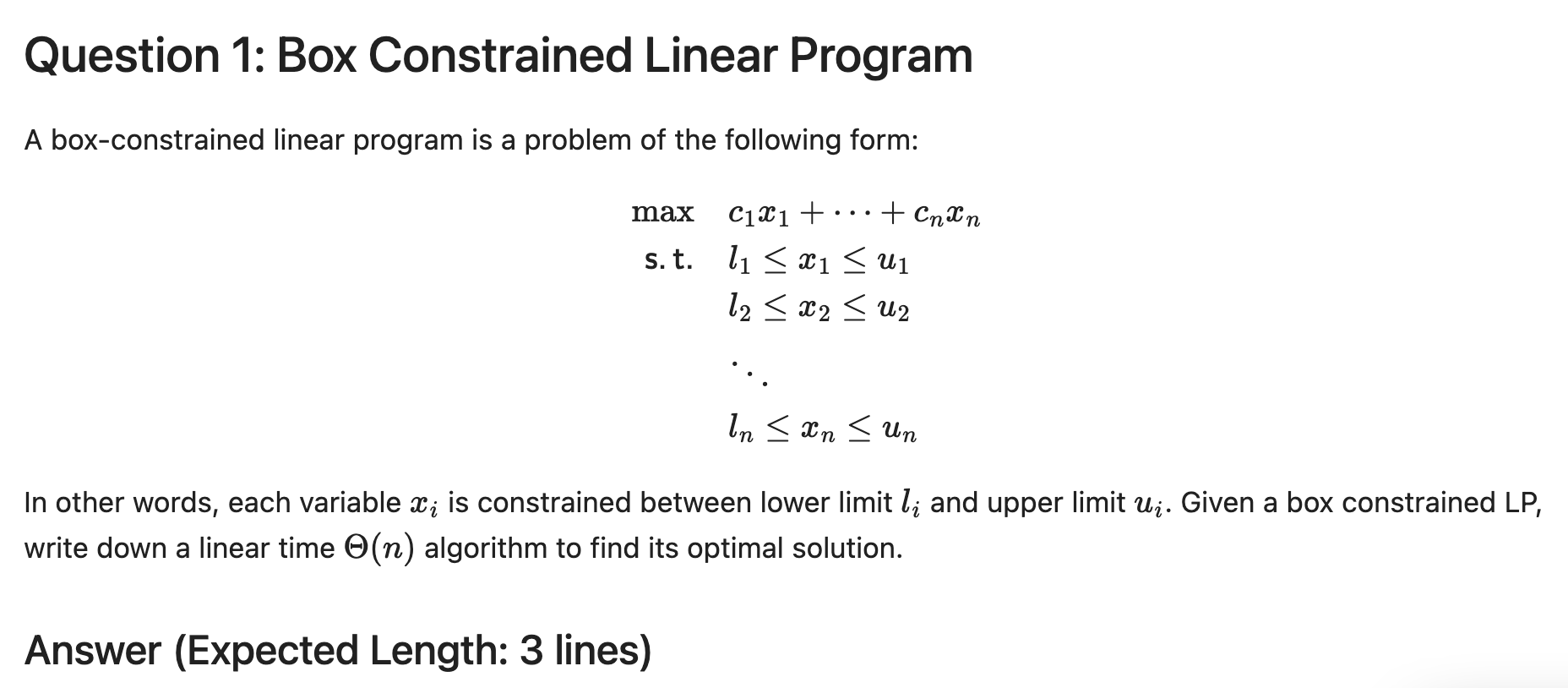 Solved Question 1: Box Constrained Linear Program A | Chegg.com