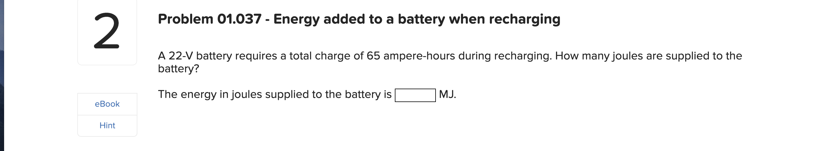 Solved Problem 01.037 - Energy added to a battery when | Chegg.com