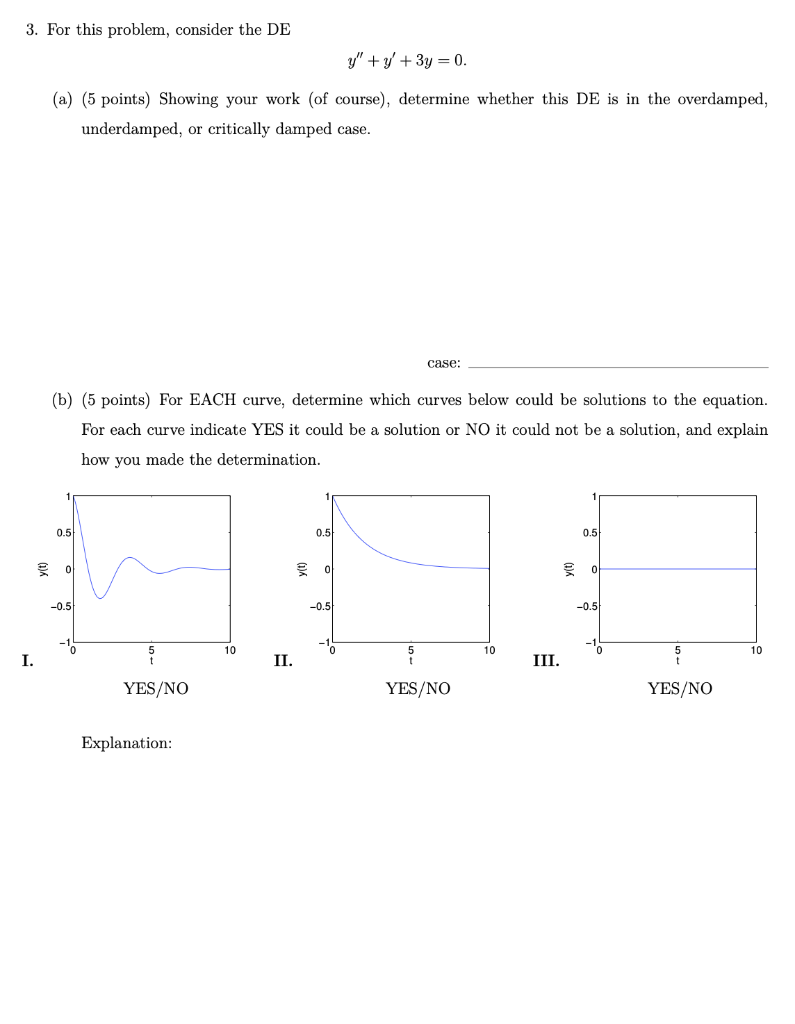 Solved 3. For this problem, consider the DE y + y + 3y = 0. | Chegg.com