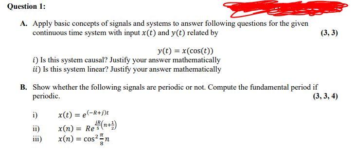 Solved Question 1: A. Apply basic concepts of signals and | Chegg.com