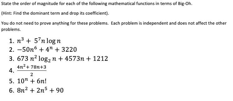 Solved State The Order Of Magnitude For Each Of The | Chegg.com | Chegg.com