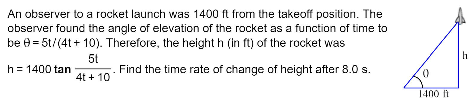 Solved An Observer To A Rocket Launch Was 1400 Ft From The 