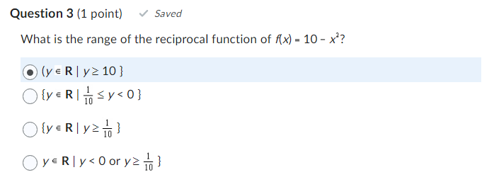 Solved What is the range of the reciprocal function of | Chegg.com