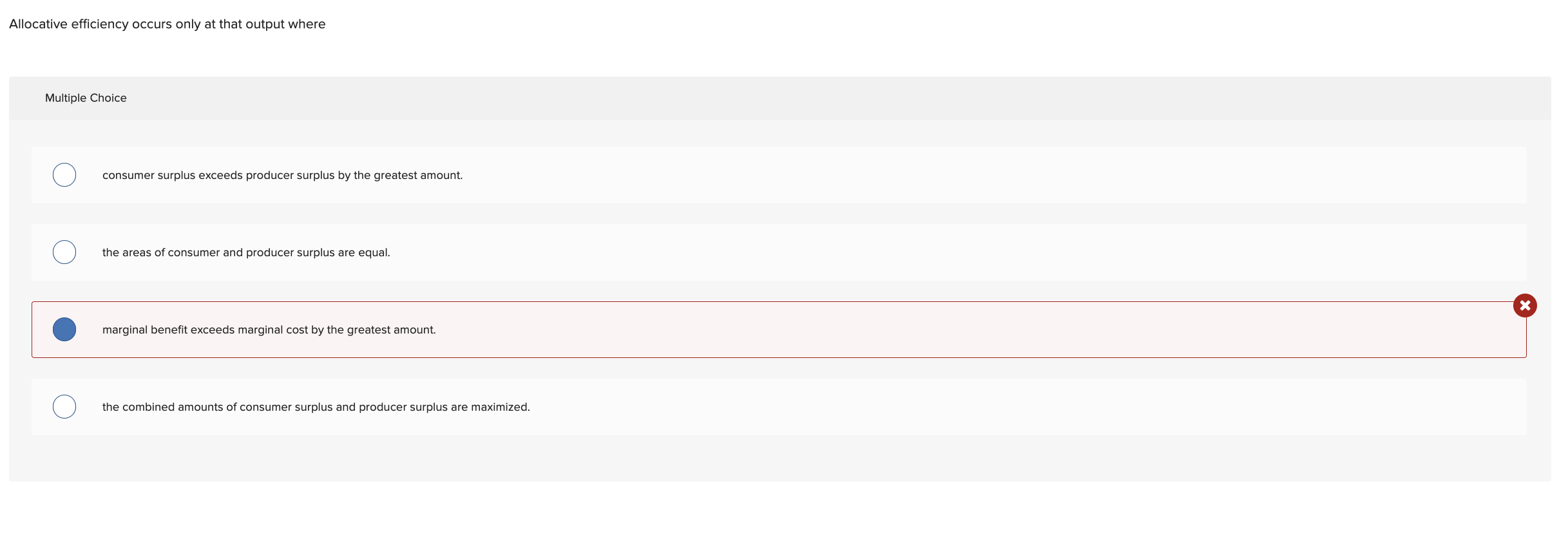 Solved Allocative efficiency occurs only at that output | Chegg.com
