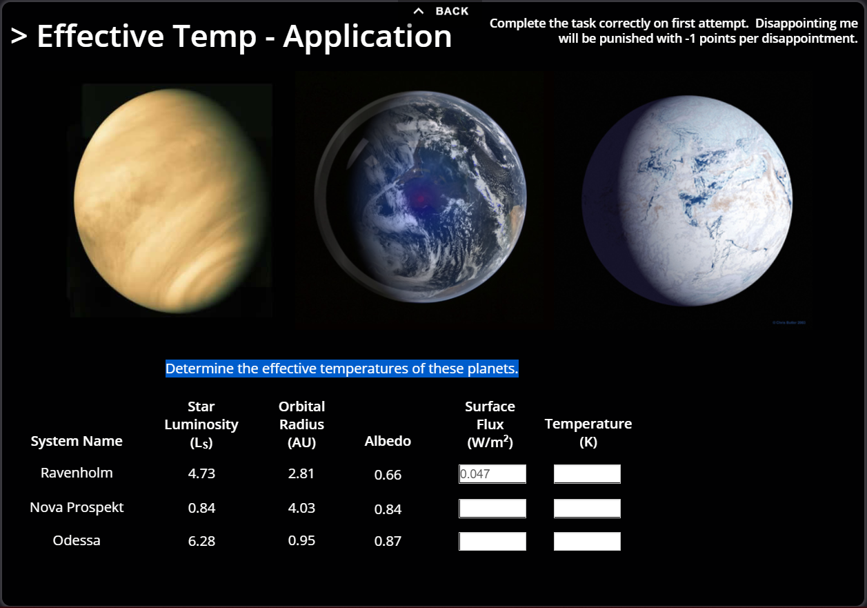 Solved BACK > Effective Temp - Application Complete the task | Chegg.com