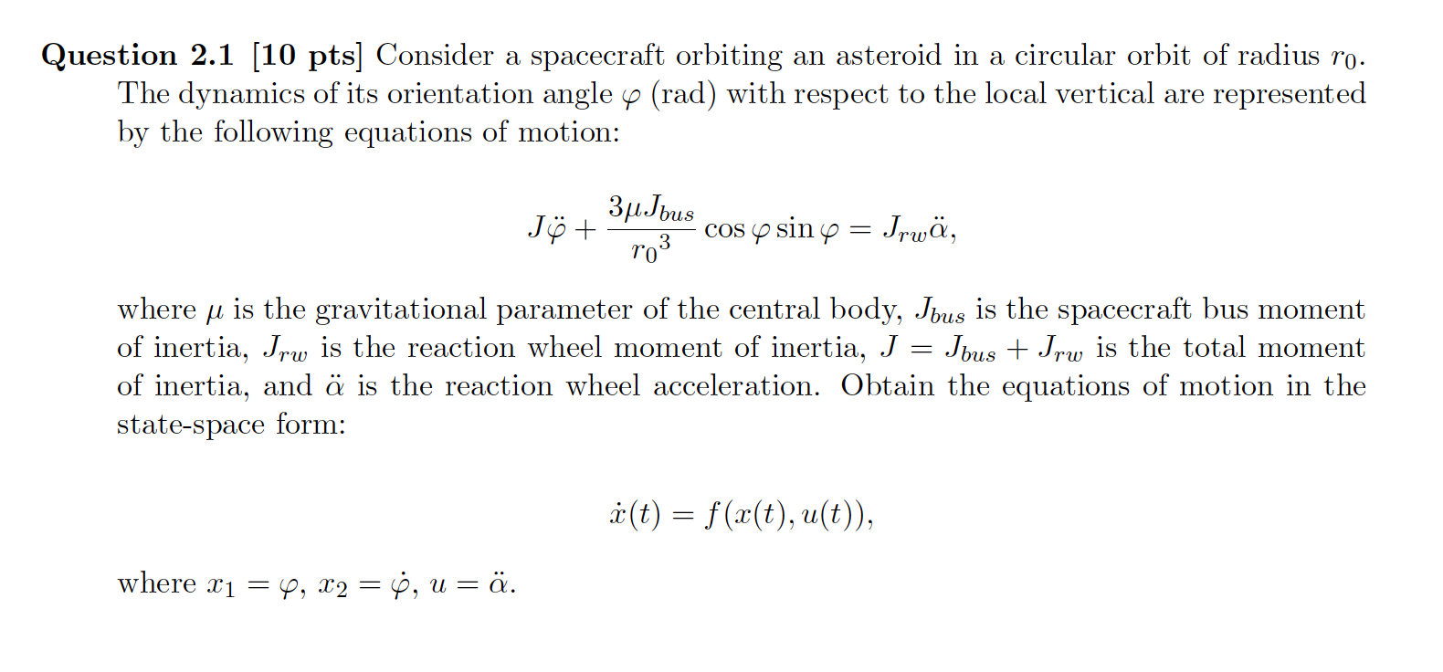 Question 2 1 10 Pts Consider A Spacecraft Orbiting Chegg Com