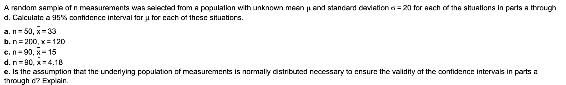Solved A random sample of n measurements was selected from a | Chegg.com