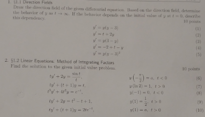 Solved 1. 1.1 Direction Fields Draw The Direction Field Of | Chegg.com