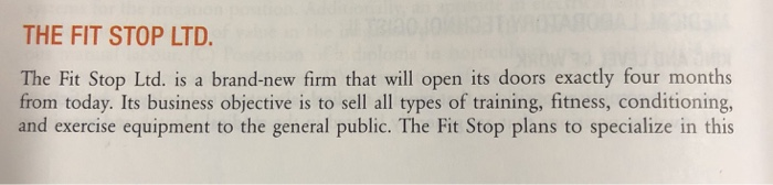 THE fit stop ltd. the fit stop ltd. is a brand-new firm that will open its doors exactly four months from today. its business