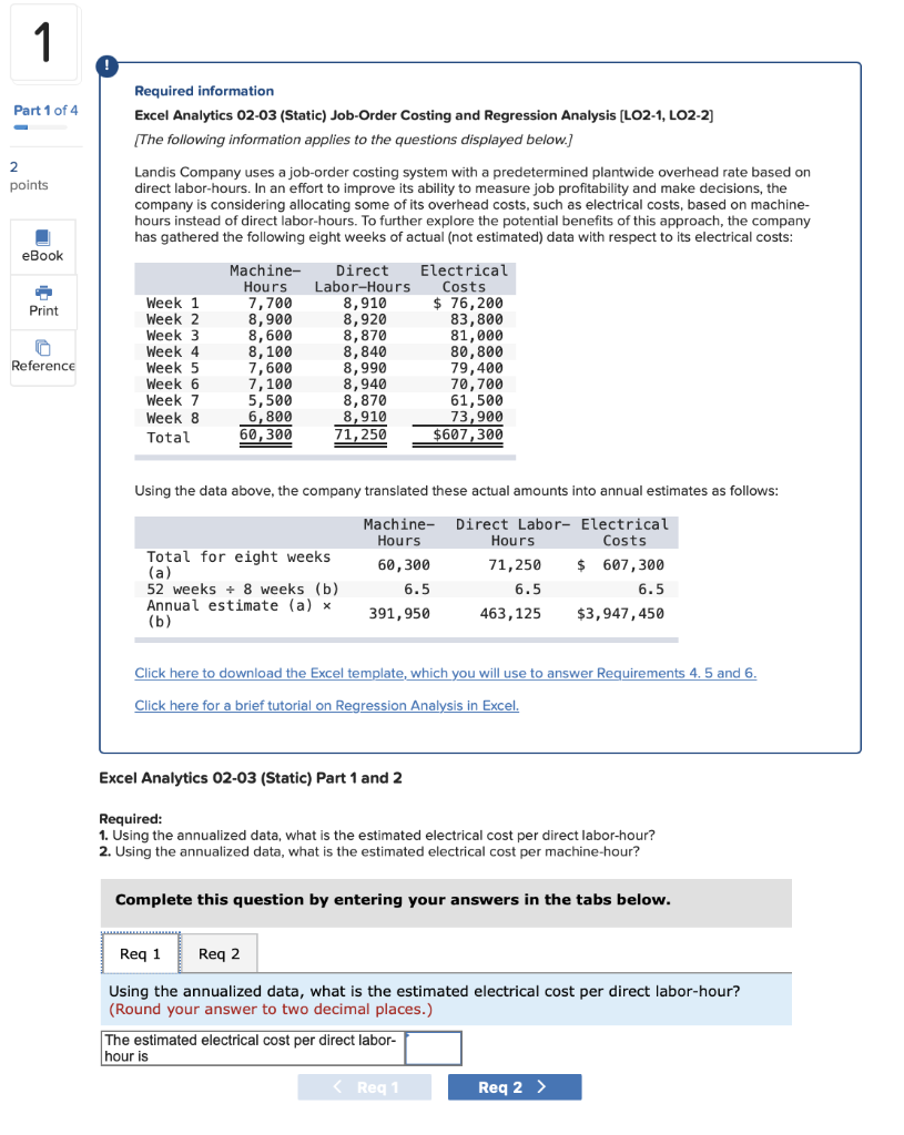 Solved 1 Part 1 Of 4 Required Information Excel Analytics | Chegg.com