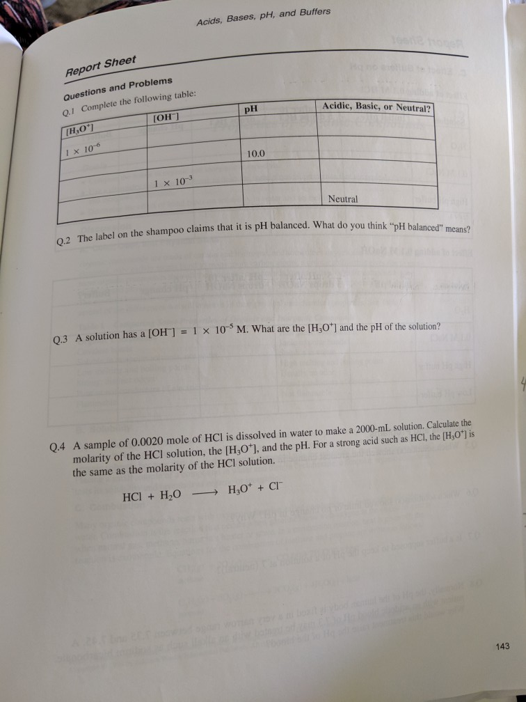 Solved Acids, Bases, pH, and Buffers Report Sheet Questions