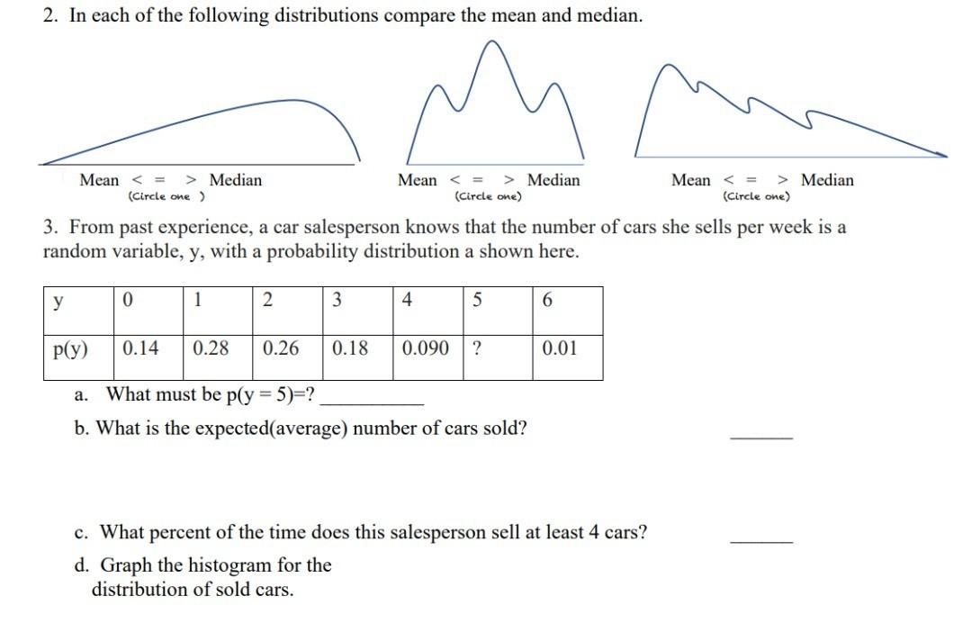 Solved 2. In each of the following distributions compare the | Chegg.com