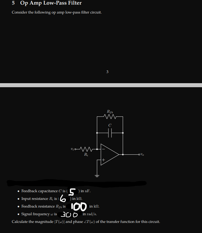 Solved 5 Op Amp Low-Pass Filter Consider the following op Circuit Diagram