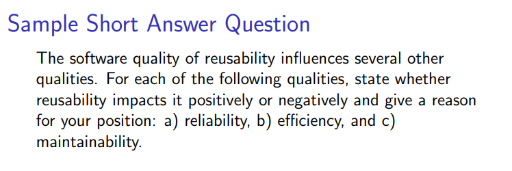Solved Sample Short Answer Question The software quality of | Chegg.com