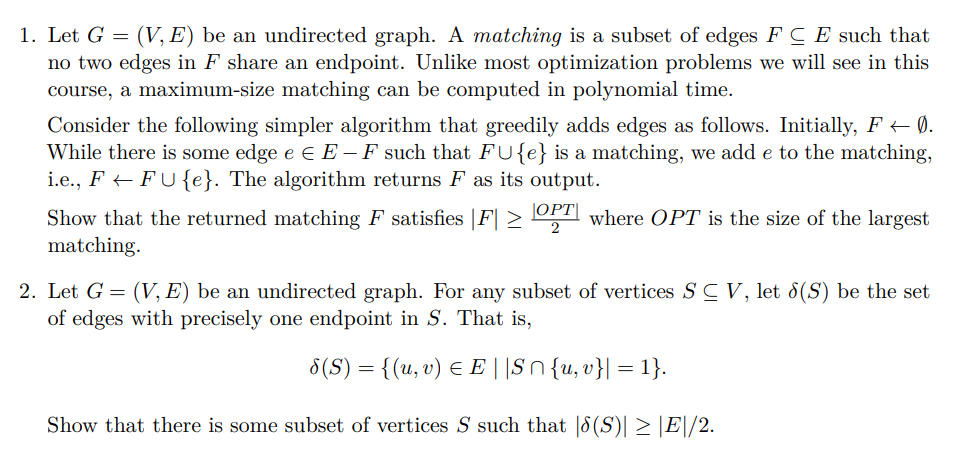 Solved Let G=(V,E) ﻿be an undirected graph. A matching is a | Chegg.com