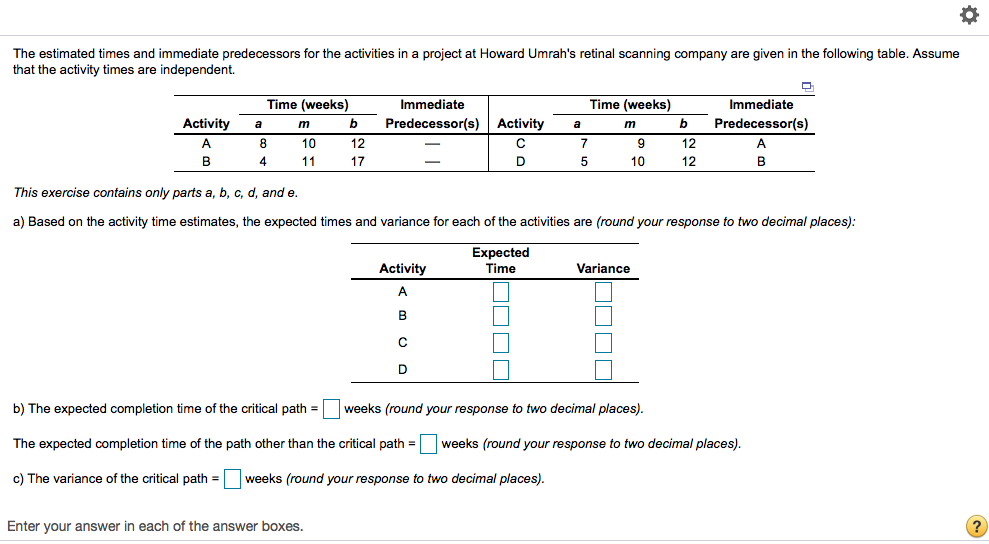 Solved The Estimated Times And Immediate Predecessors For | Chegg.com