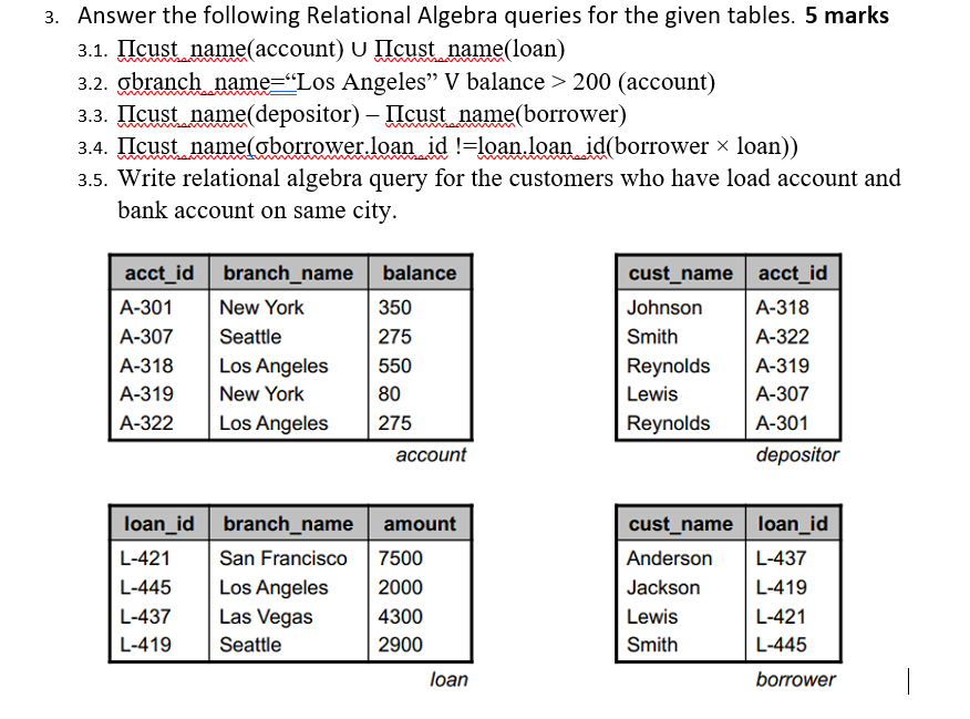 Solved 3. Answer The Following Relational Algebra Queries | Chegg.com