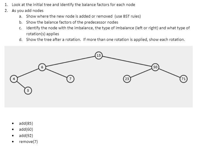 Solved 1. Look at the initial tree and identify the balance | Chegg.com