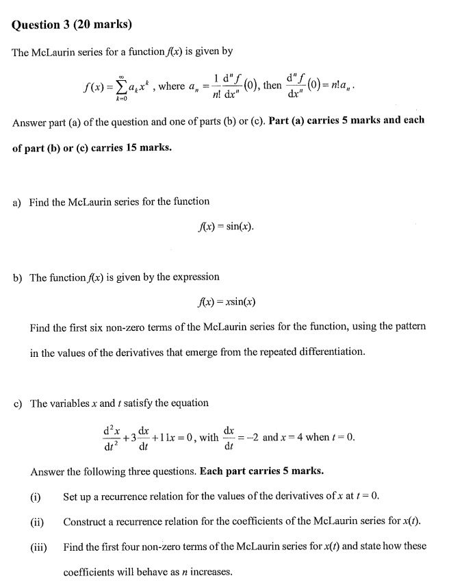 Solved The McLaurin series for a function \\( f(x) \\) is | Chegg.com