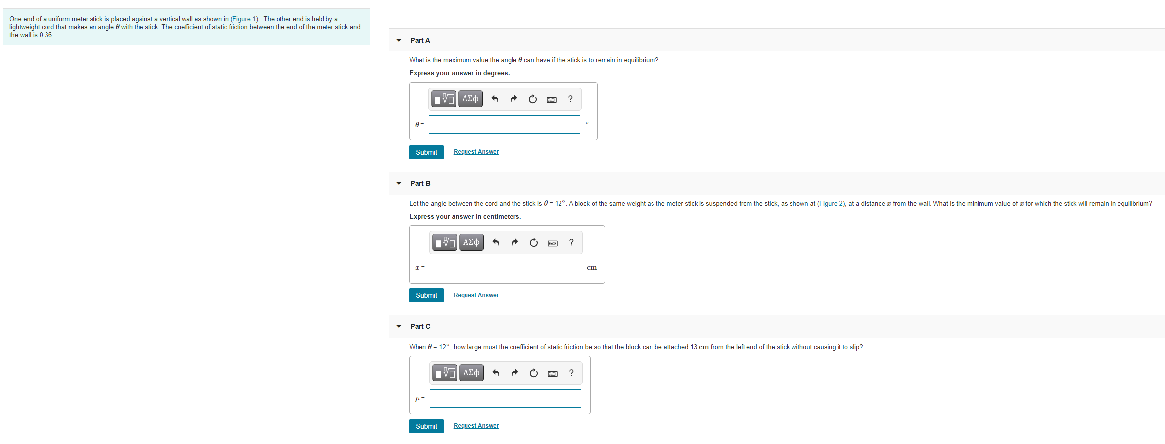 Solved One end of a uniform meter stick is placed against a | Chegg.com