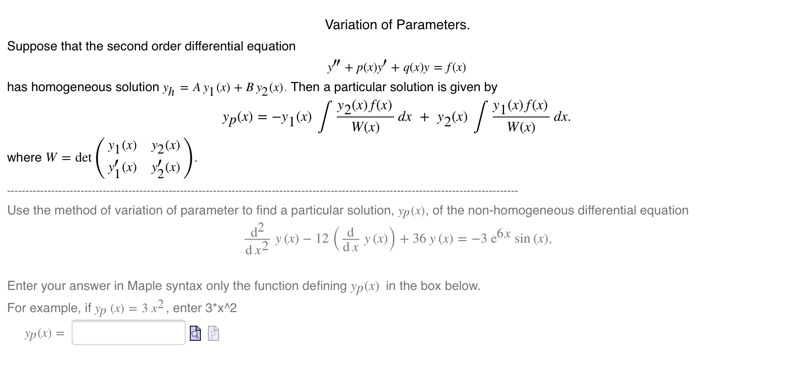 Solved Variation Of Parameters Suppose That The Second O Chegg Com