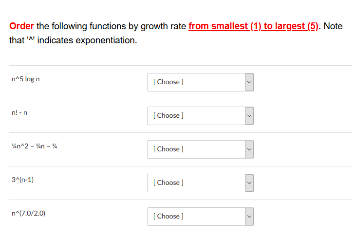 Growth Rates Calc 2 Order Solved Order the following functions by growth rate from | Chegg.com