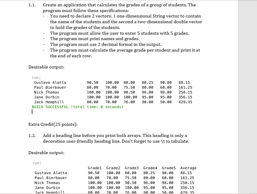 Solved 1.1. Create an application that calculates the grades | Chegg.com