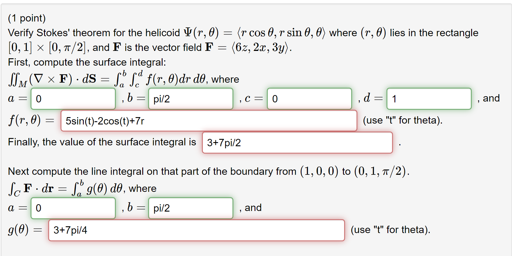 Solved 1 Point Verify Stokes Theorem For The Helicoid V