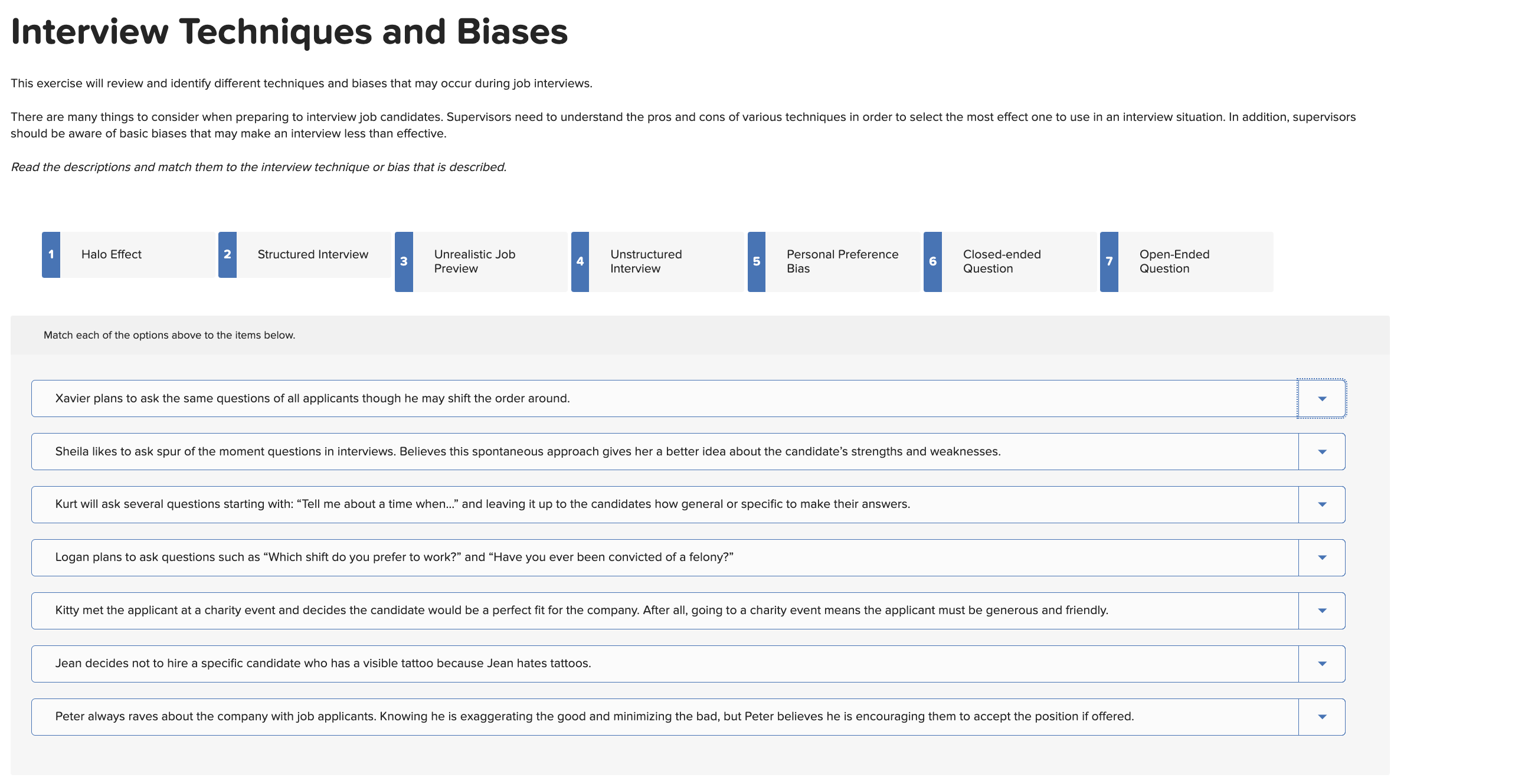 Solved Interview Techniques and BiasesChoosing the | Chegg.com