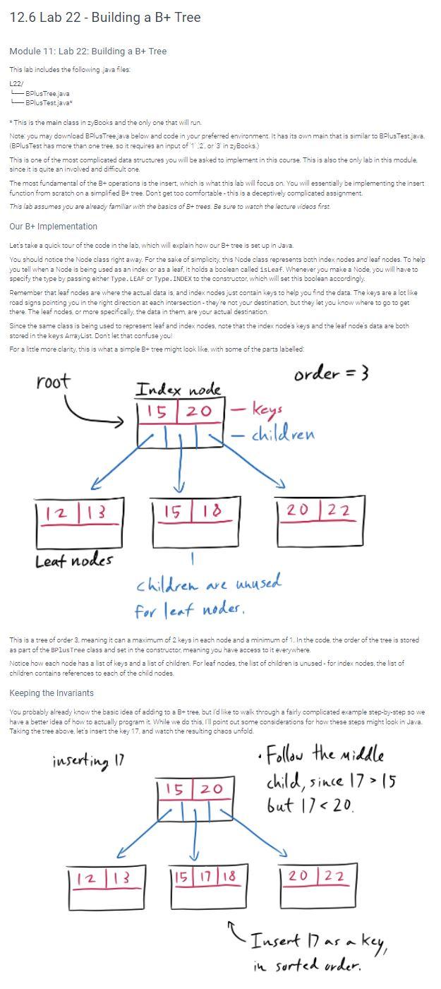Solved 12.6 Lab 22 - Building a B+ Tree Module 11: Lab 22: | Chegg.com