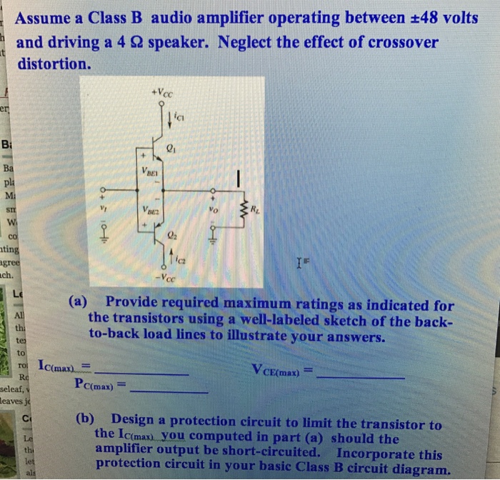 Solved Assume A Class B Audio Amplifier Operating Between | Chegg.com