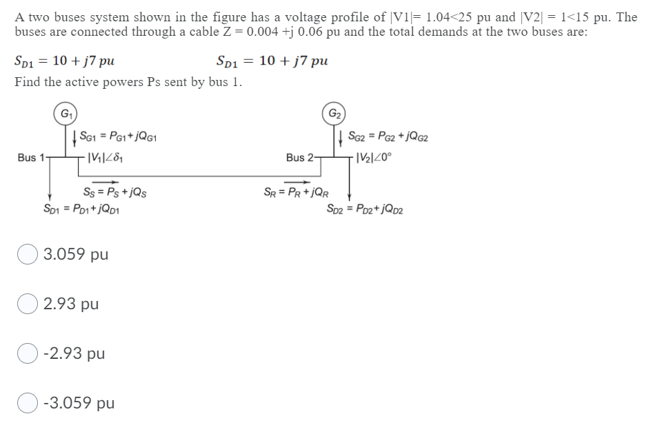 Solved A two buses system shown in the figure has a voltage | Chegg.com