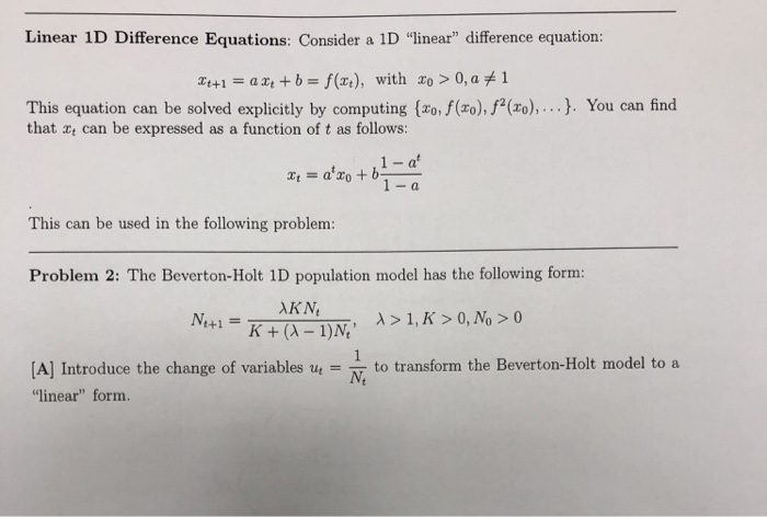 Solved Linear 1D Difference Equations: Consider a 1D | Chegg.com
